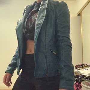 Faux Teal Leather Jacket